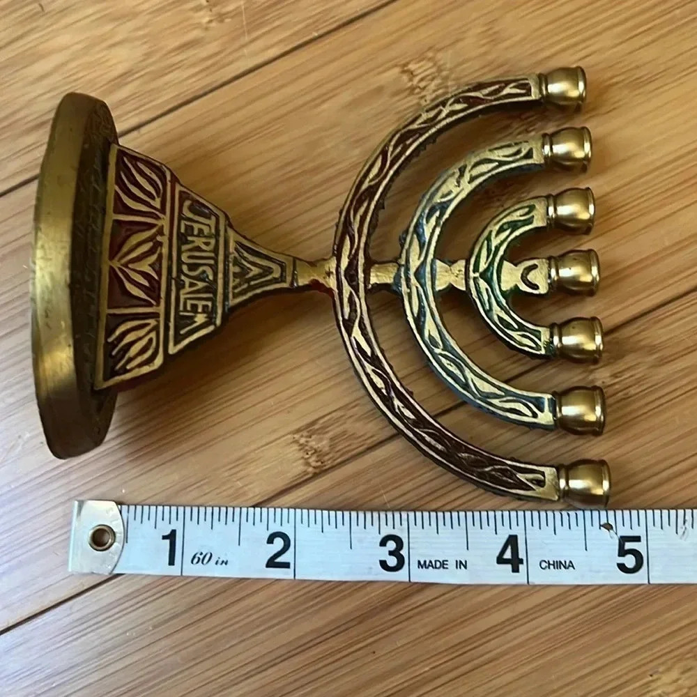 donate 24 Wainberg Brass Jewish Menorah 7-Arm Candle Holder Jerusalem - Picture 6 of 7